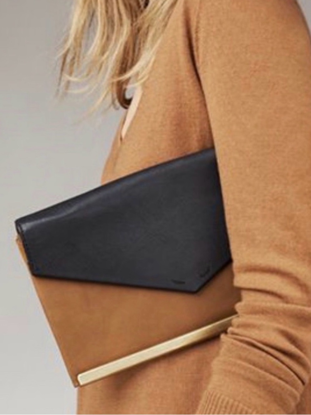 Madewell The Eaton — Two-Tone Envelope Clutch - Black & Brown with Gold Accent